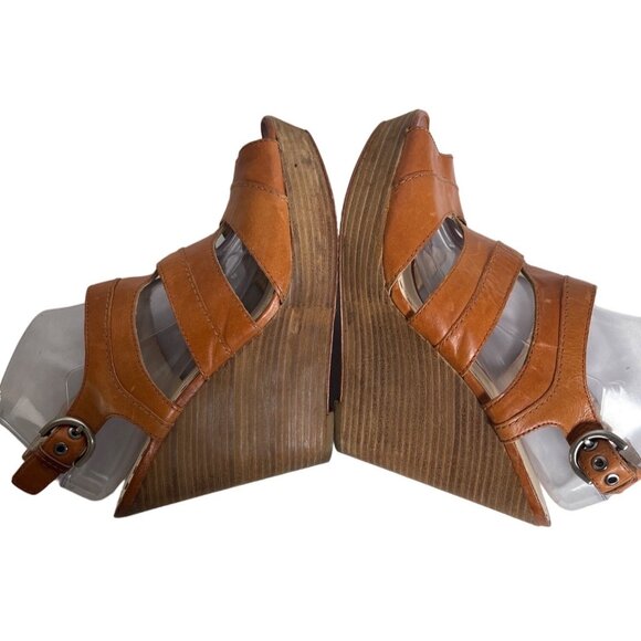 Coach Jazlyn Cognac Leather Wedge Heel Sandal Women’s Size 10B - Picture 5 of 8